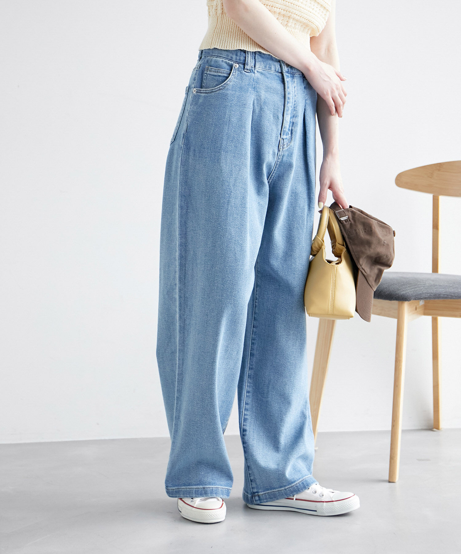 Rope&rsquo;Picnic「デニムタックワイドパンツ」|デニム|