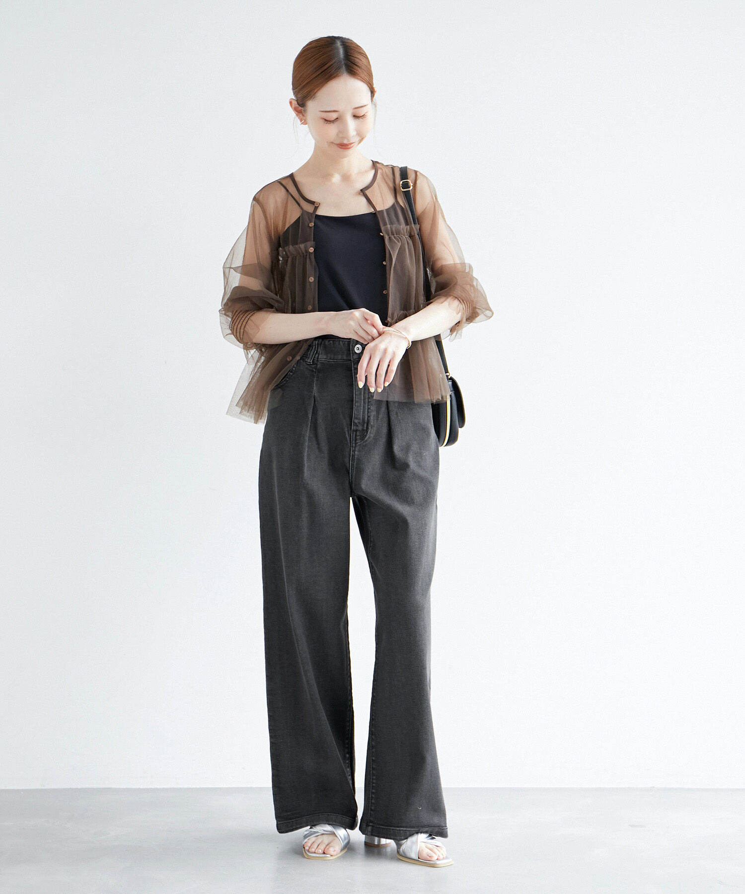 Rope&rsquo;Picnic「デニムタックワイドパンツ」|デニム|