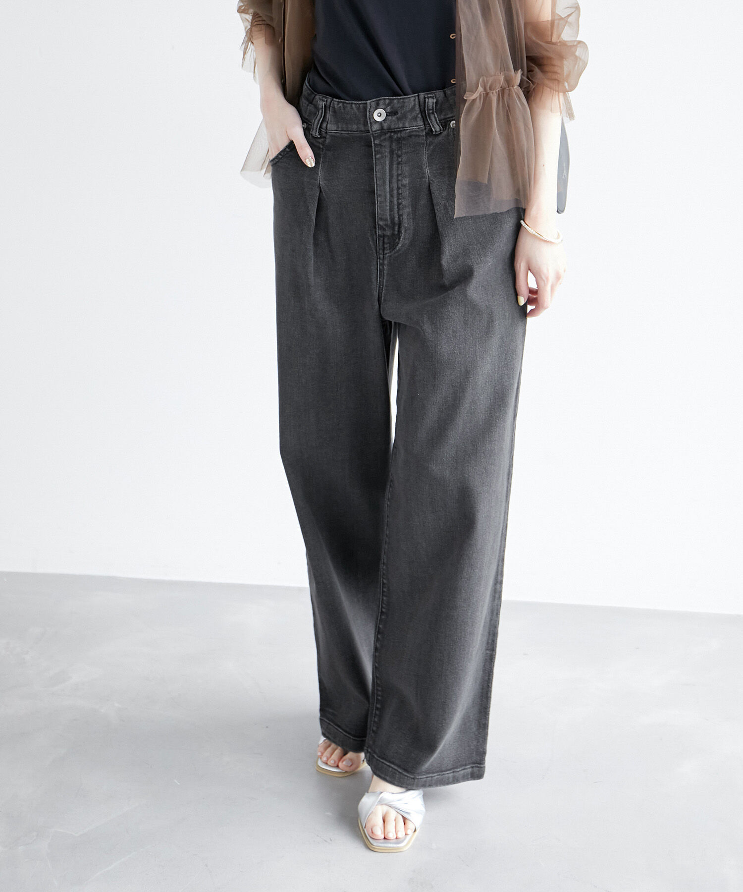 Rope&rsquo;Picnic「デニムタックワイドパンツ」|デニム|