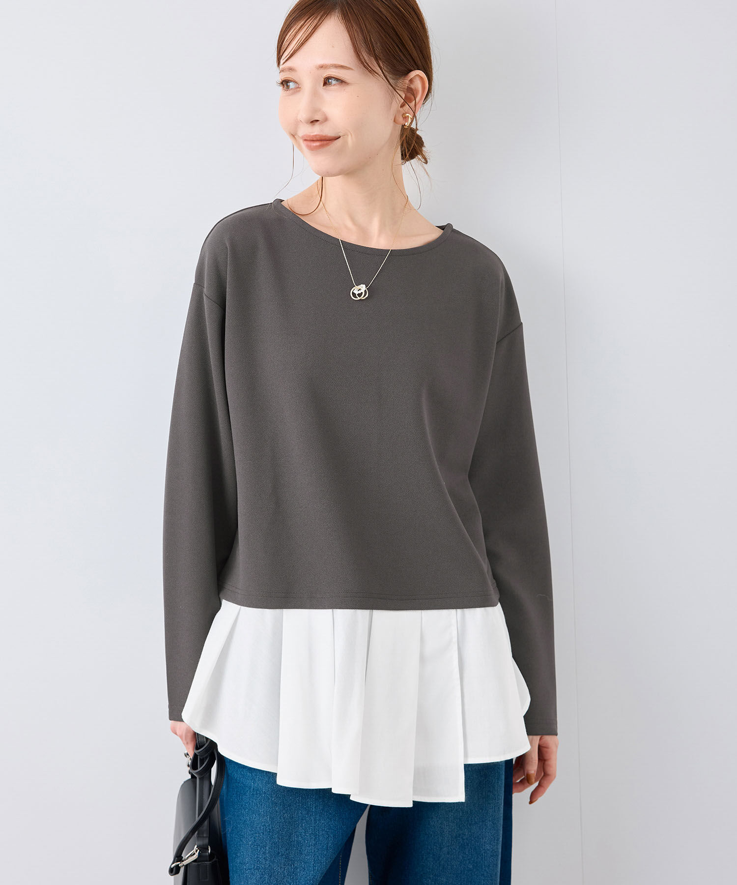 Rope&rsquo;Picnic「レイヤードカットプルオーバー」|Tシャツ・カットソー|チャコール(06)