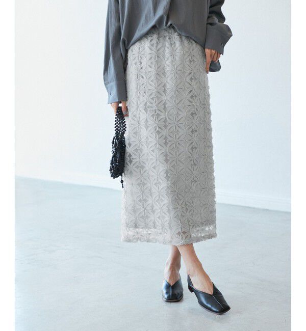 Rope&rsquo;Picnic「フラワーチュールレースアイラインスカート」|スカート|ライトグレー