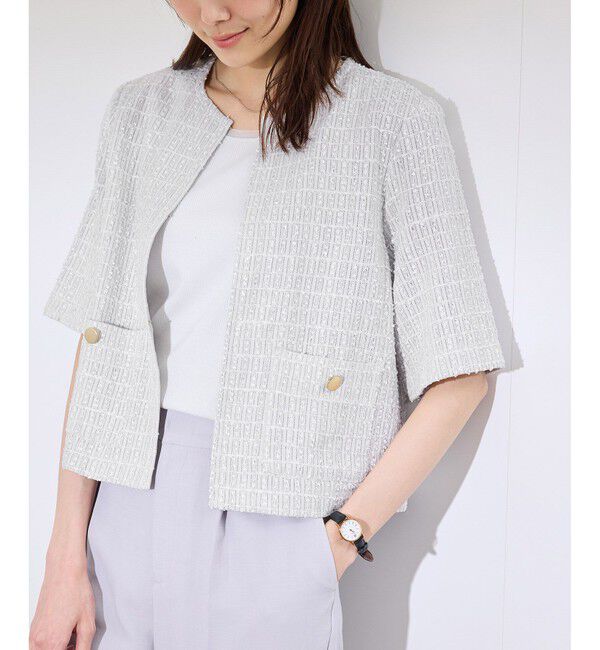 Rope&rsquo;Picnic「【サマー・ツイード】ハーフスリーブジャケット」|カーディガン|ライトグレー(08)