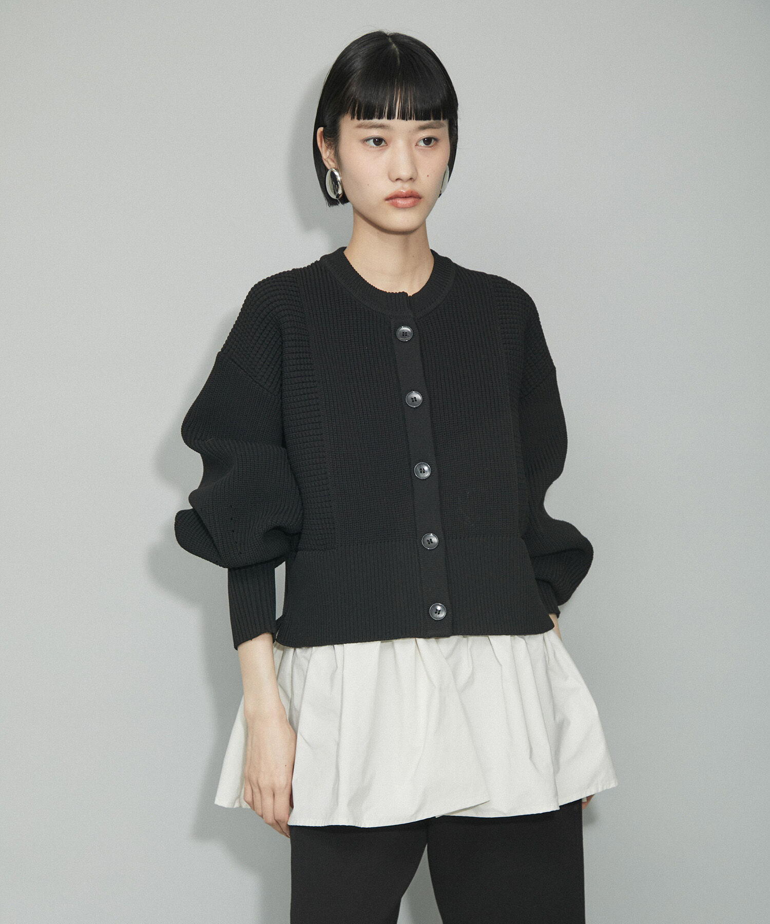 ADAM ET ROPE'「【WEB限定・新色追加】ペプラムコンビニットカーディガン」|カーディガン|