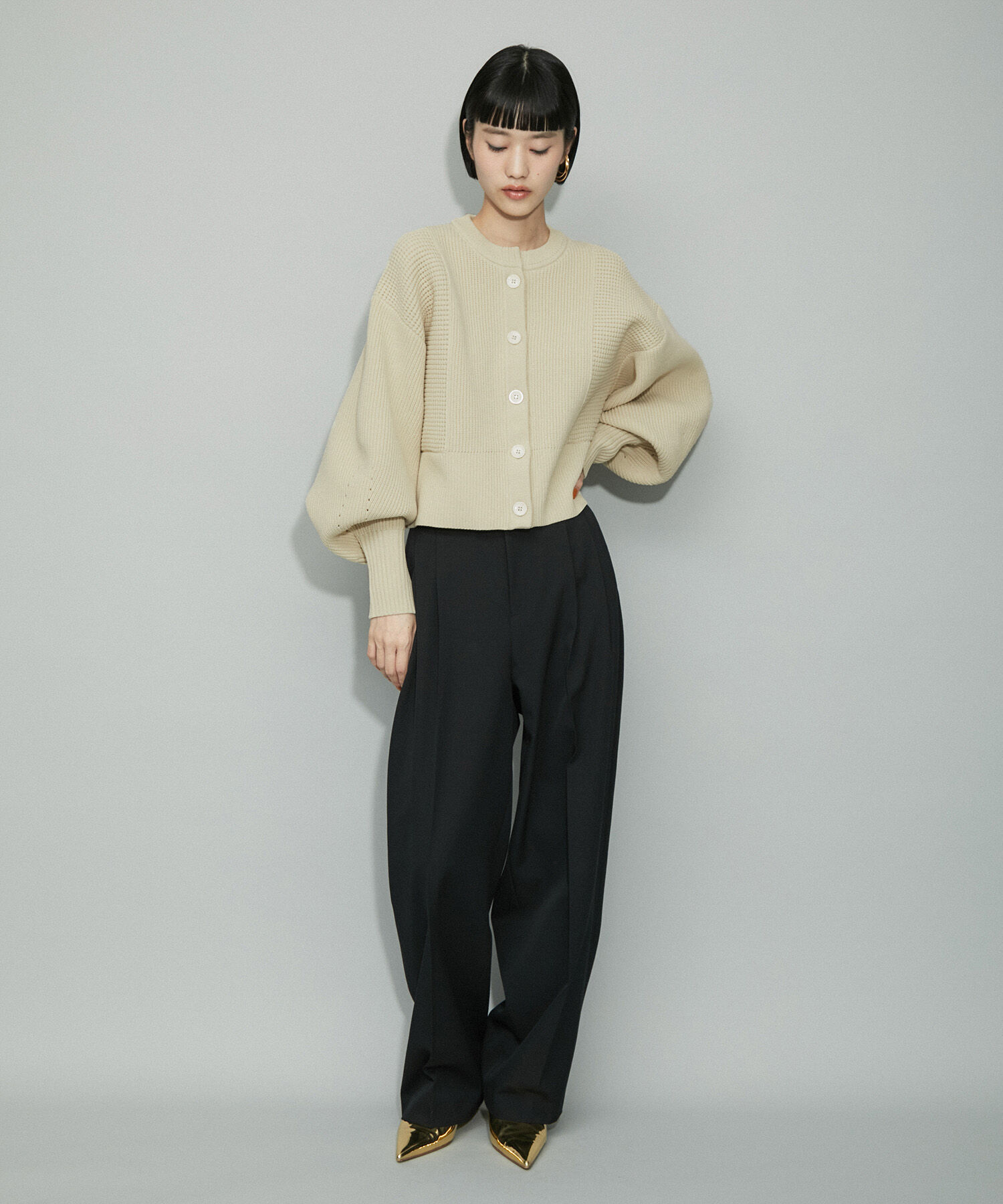 ADAM ET ROPE'「【WEB限定・新色追加】ペプラムコンビニットカーディガン」|カーディガン|