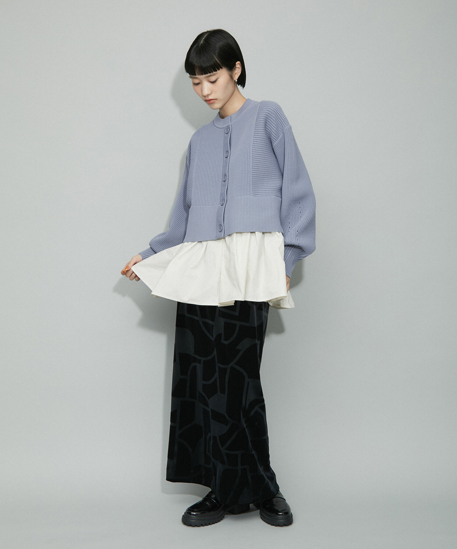 ADAM ET ROPE'「【WEB限定・新色追加】ペプラムコンビニットカーディガン」|カーディガン|