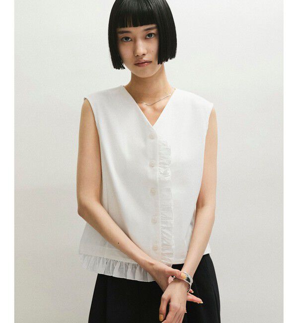 ADAM ET ROPE'「【WEB限定】ラッフルコンビスリーブレストップス」|Tシャツ・カットソー|ホワイト(10)