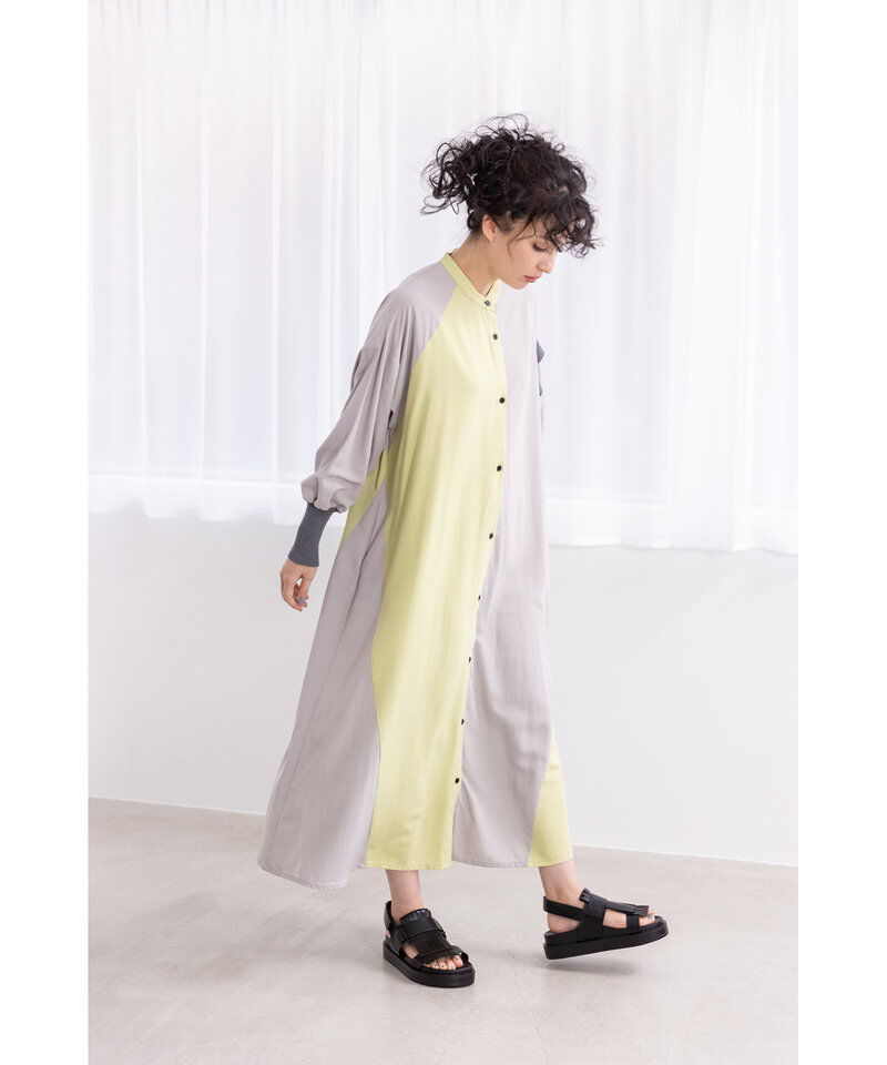  「バイカラーシャツワンピース」|ワンピース|