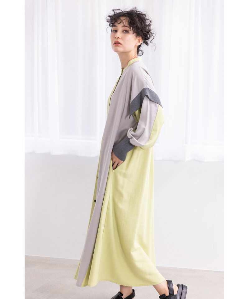  「バイカラーシャツワンピース」|ワンピース|