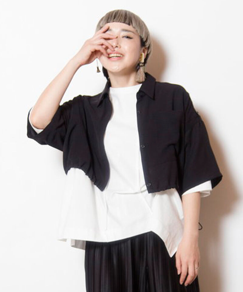  「クロップド切替シャツブラウス」|シャツ・ブラウス|BLACK