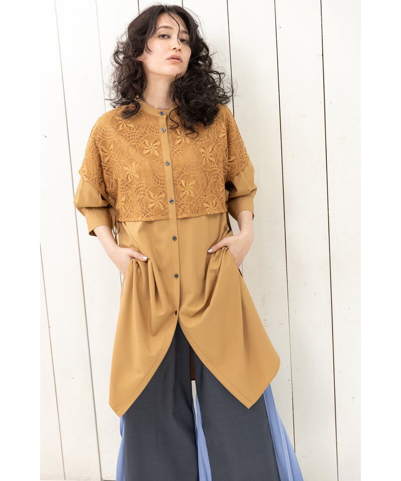  「レースレイヤードロングシャツ」|シャツ・ブラウス|