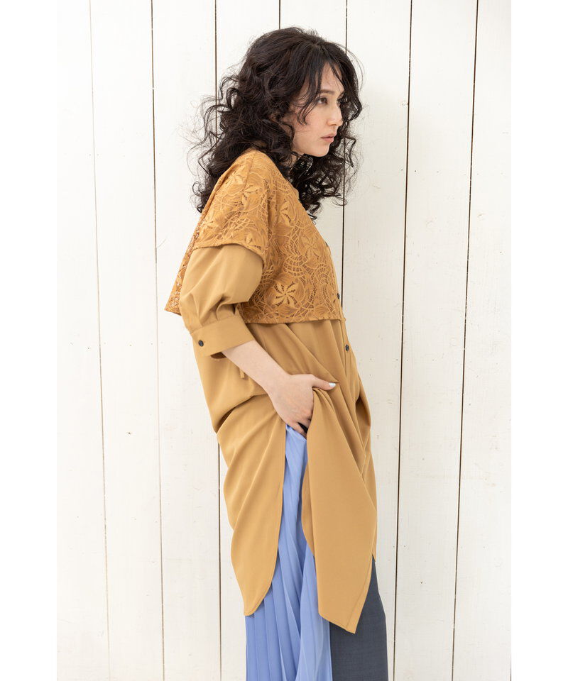  「レースレイヤードロングシャツ」|シャツ・ブラウス|