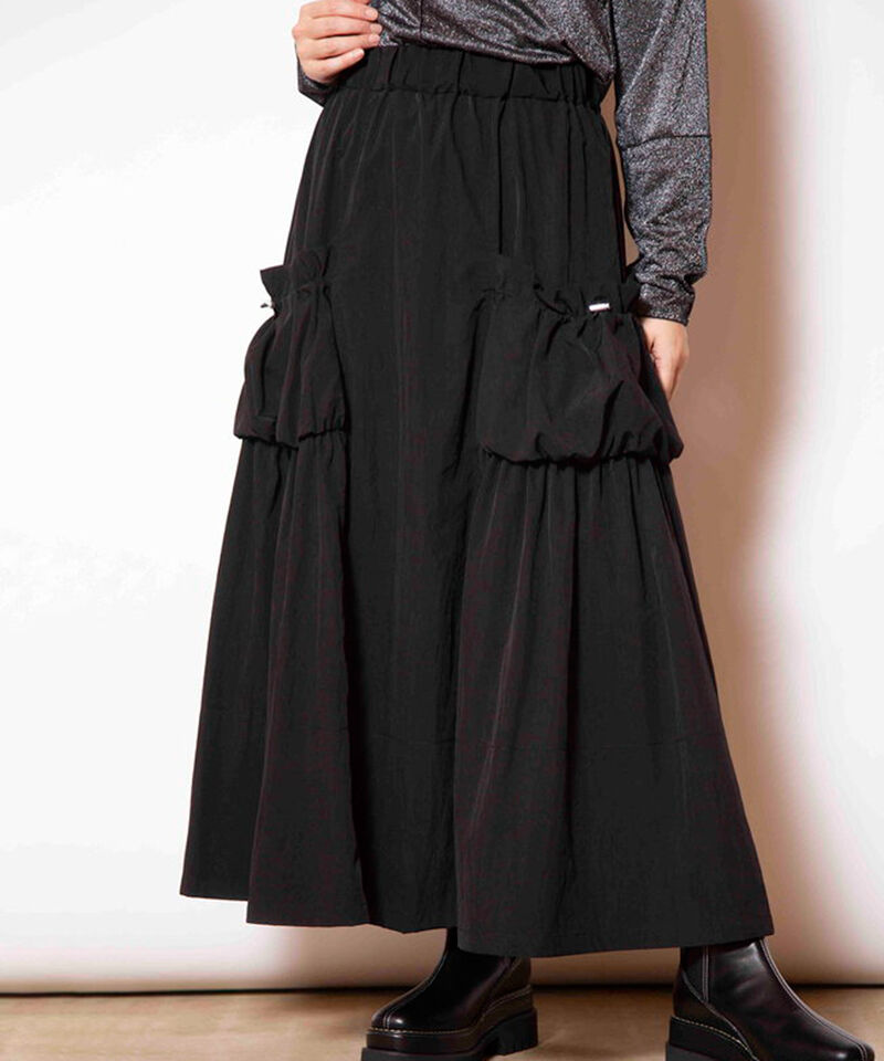  「ギャザーポケットフレアースカート」|スカート|BLACK