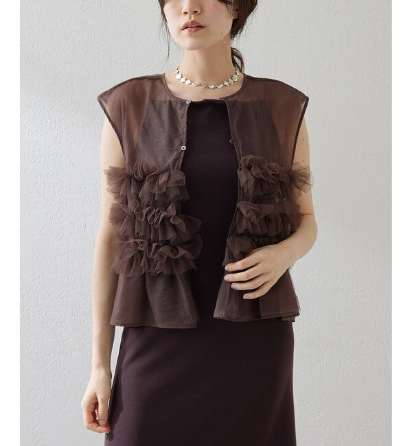  「【THE PAUSE】チュールフリルブラウス」|シャツ・ブラウス|ブラウン