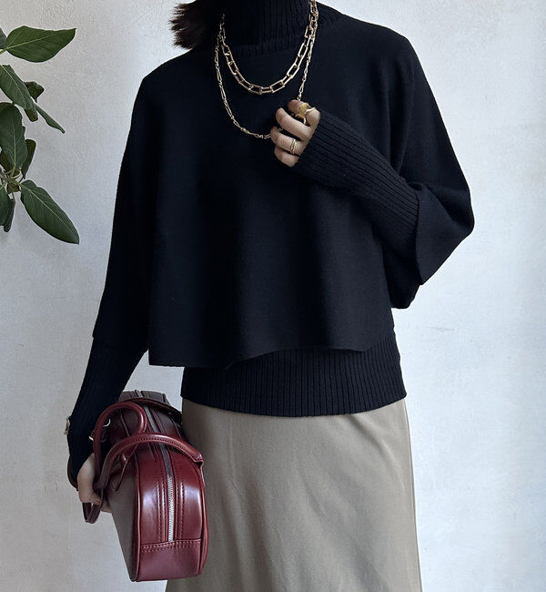 「【WEB限定】ケープアンサンブルニットトップス」|ニット・セーター|ブラック