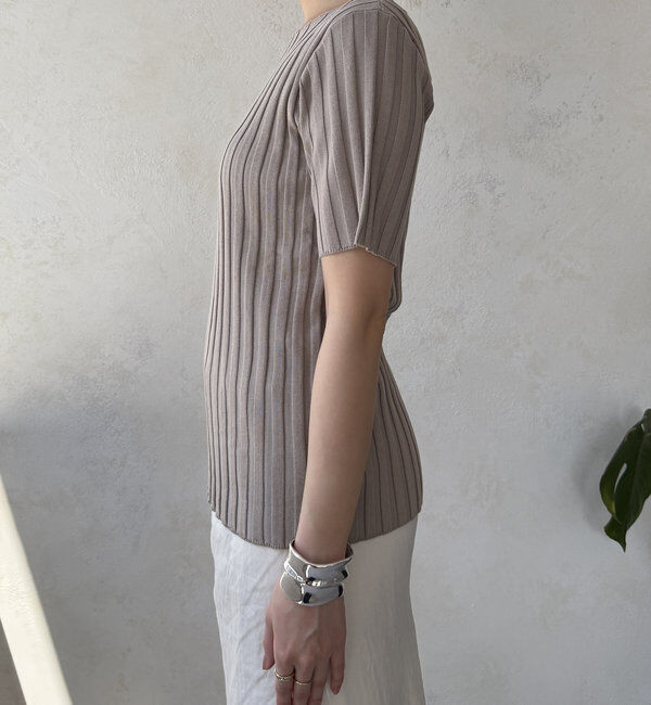  「【WEB限定】ワイドリブハーフスリーブニット」|ニット・セーター|