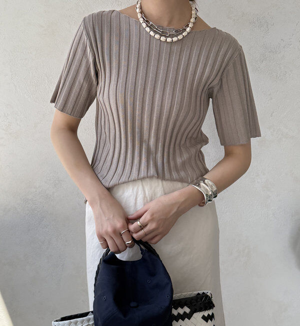  「【WEB限定】ワイドリブハーフスリーブニット」|ニット・セーター|