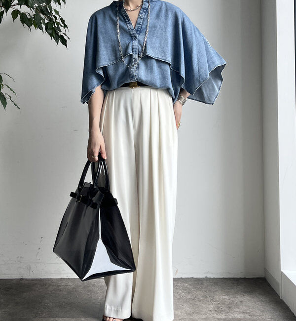  「【WEB限定】コットンレーヨンフリルデニムシャツ」|シャツ・ブラウス|