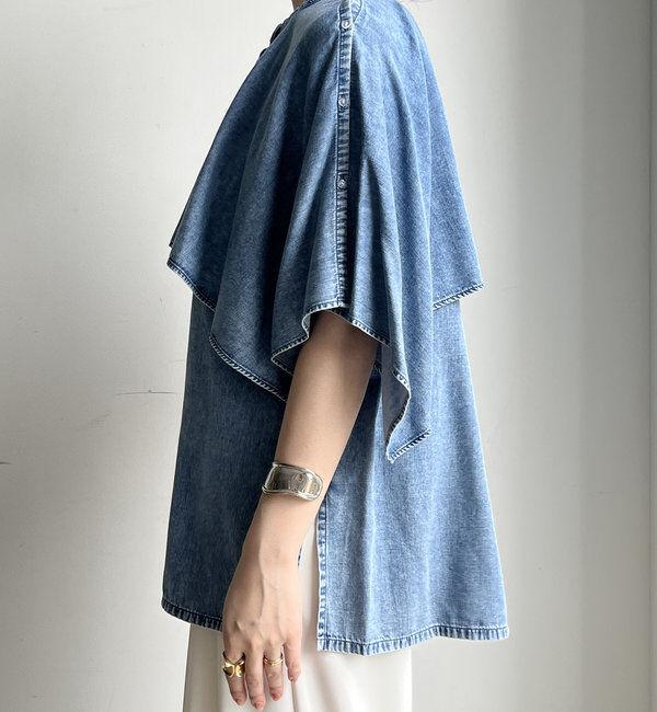  「【WEB限定】コットンレーヨンフリルデニムシャツ」|シャツ・ブラウス|