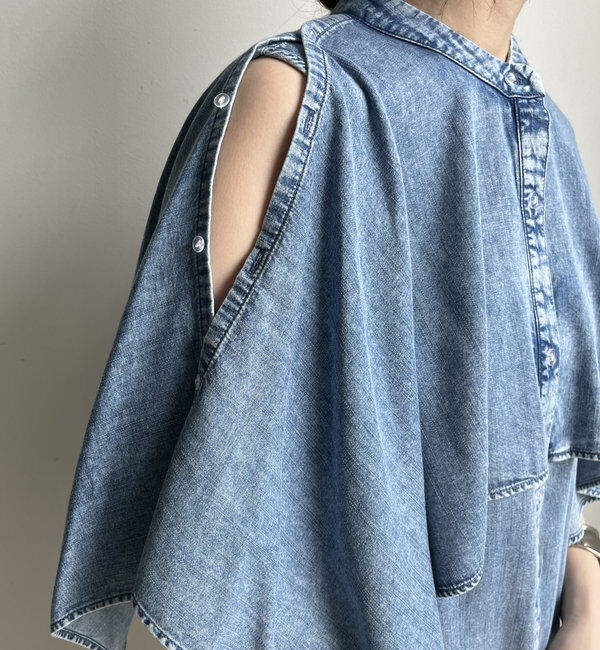  「【WEB限定】コットンレーヨンフリルデニムシャツ」|シャツ・ブラウス|