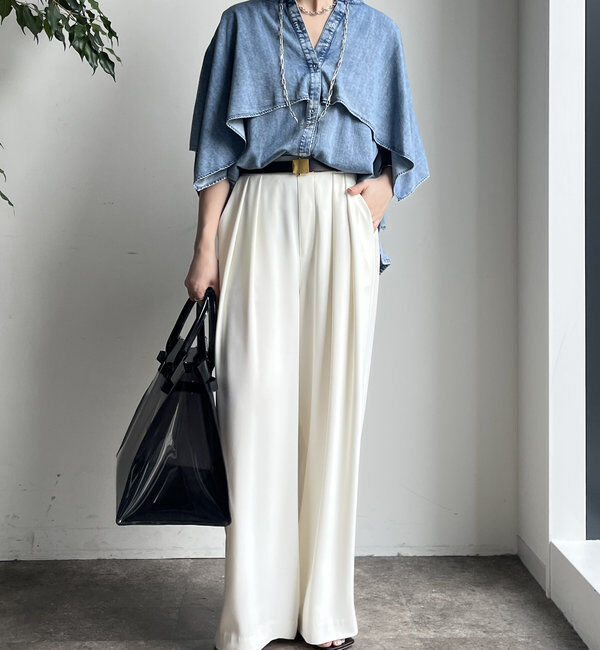  「【WEB限定】コットンレーヨンフリルデニムシャツ」|シャツ・ブラウス|