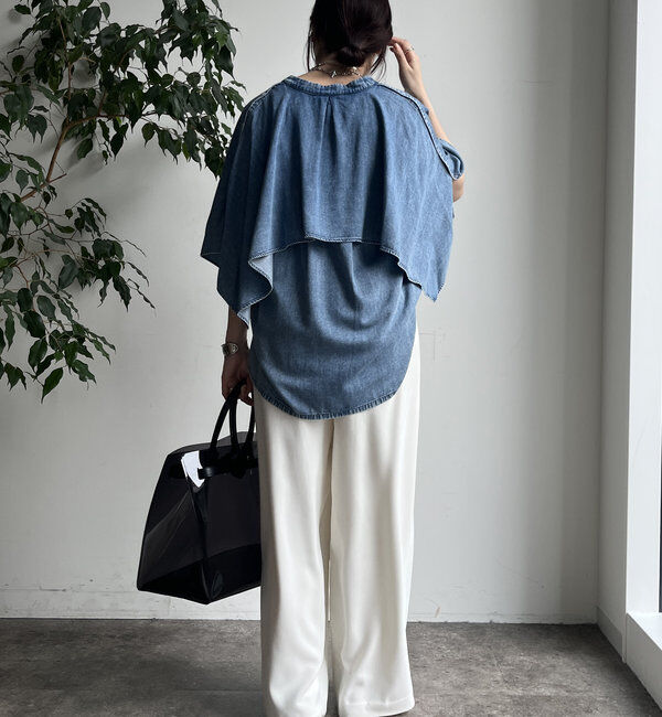  「【WEB限定】コットンレーヨンフリルデニムシャツ」|シャツ・ブラウス|