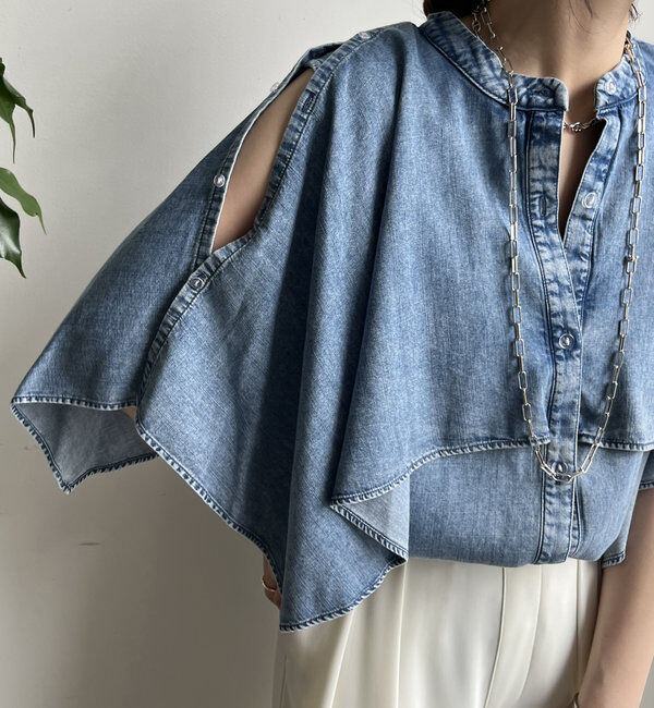  「【WEB限定】コットンレーヨンフリルデニムシャツ」|シャツ・ブラウス|