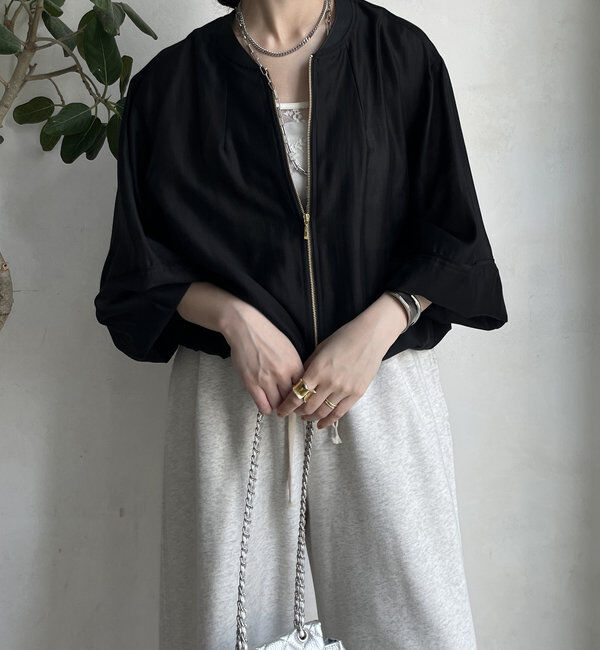  「シアー裾ドロストブルゾン」|ブルゾン・スタジャン|ブラック