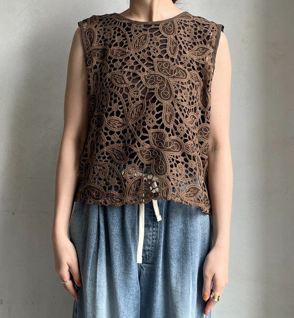  「【WEB限定】 ボタニカルレースノースリブラウス」|シャツ・ブラウス|