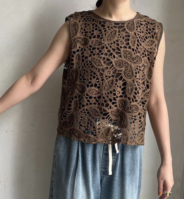  「【WEB限定】 ボタニカルレースノースリブラウス」|シャツ・ブラウス|