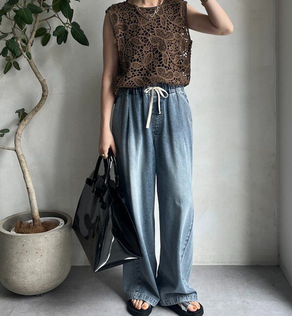  「【WEB限定】 ボタニカルレースノースリブラウス」|シャツ・ブラウス|