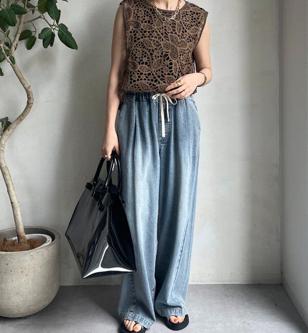  「【WEB限定】 ボタニカルレースノースリブラウス」|シャツ・ブラウス|