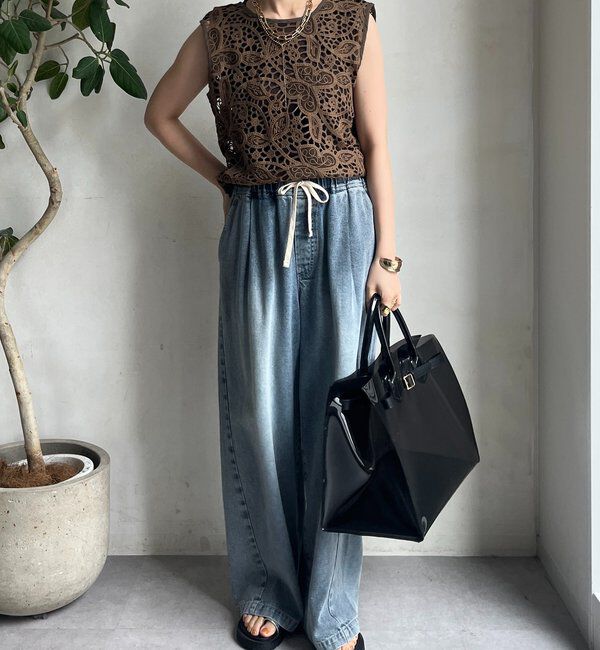  「【WEB限定】 ボタニカルレースノースリブラウス」|シャツ・ブラウス|