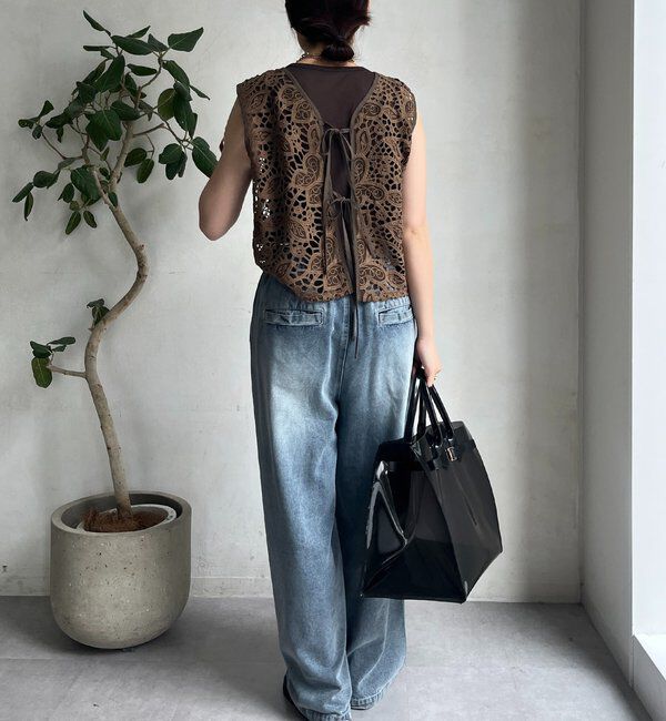  「【WEB限定】 ボタニカルレースノースリブラウス」|シャツ・ブラウス|