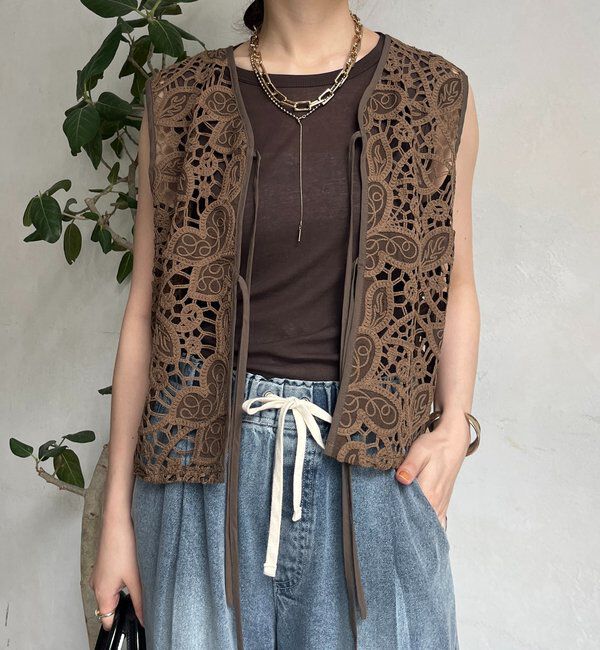  「【WEB限定】 ボタニカルレースノースリブラウス」|シャツ・ブラウス|