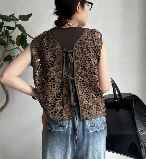  「【WEB限定】 ボタニカルレースノースリブラウス」|シャツ・ブラウス|