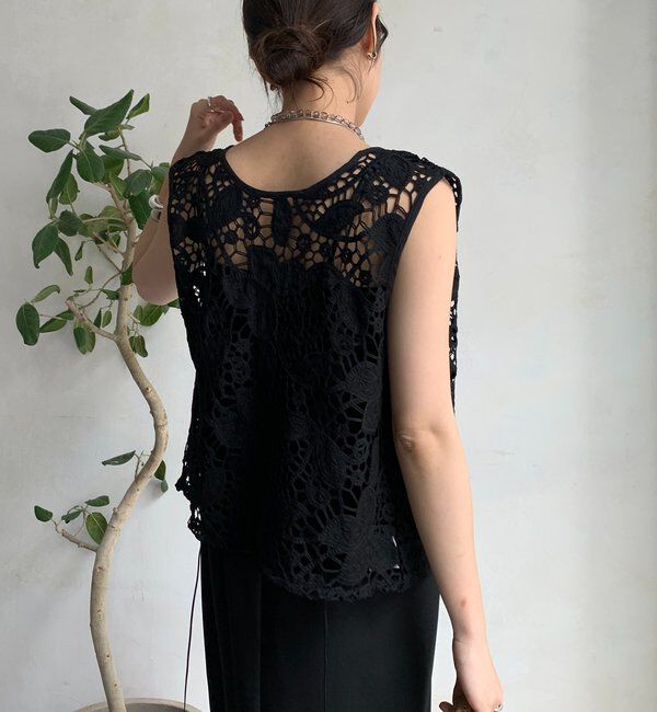  「【WEB限定】 ボタニカルレースノースリブラウス」|シャツ・ブラウス|