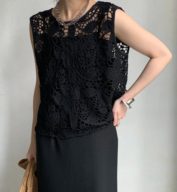  「【WEB限定】 ボタニカルレースノースリブラウス」|シャツ・ブラウス|