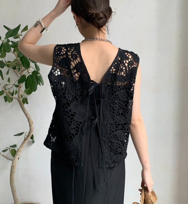  「【WEB限定】 ボタニカルレースノースリブラウス」|シャツ・ブラウス|