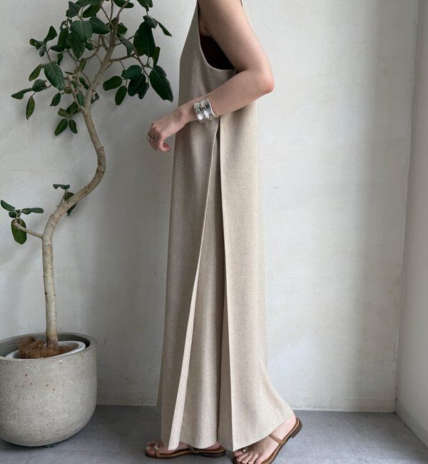  「【WEB限定】リネン混深Vジャンスカ」|ワンピース|