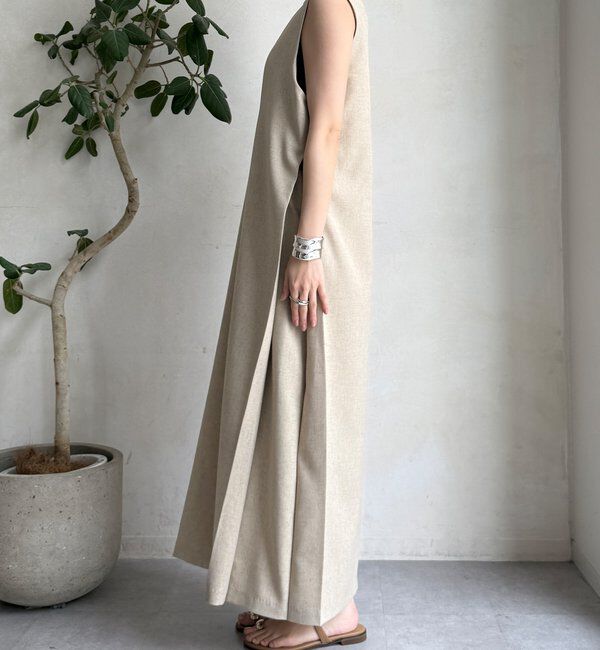  「【WEB限定】リネン混深Vジャンスカ」|ワンピース|