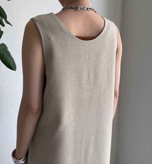 「【WEB限定】リネン混深Vジャンスカ」|ワンピース|