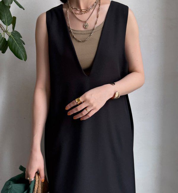  「【WEB限定】リネン混深Vジャンスカ」|ワンピース|