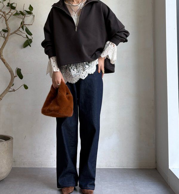  「裏起毛ドロストハーフジッププルオーバー」|Tシャツ・カットソー|