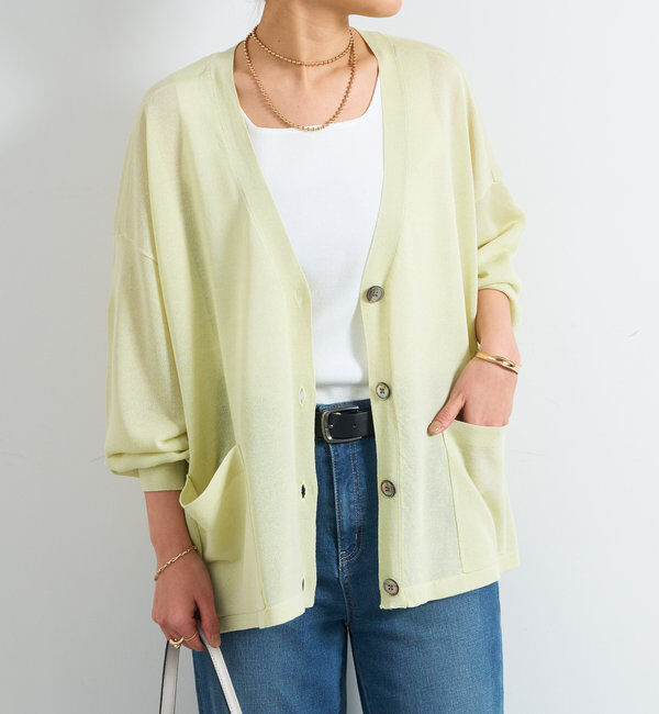  「《UVカット・接触冷感》多機能アウトポケットカーディガン」|ニット・セーター|イエロー