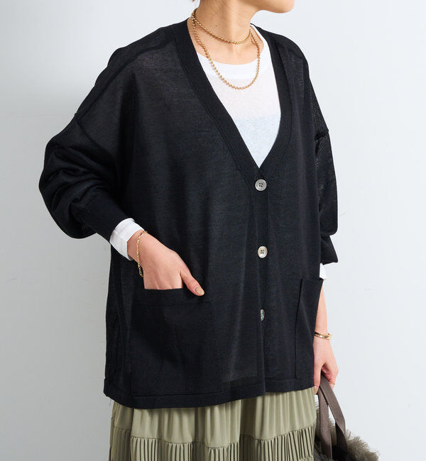  「《UVカット・接触冷感》多機能アウトポケットカーディガン」|ニット・セーター|ブラック