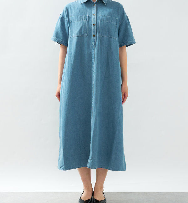  「《2サイズ・大人カジュアルなムードに》半袖デニムシャツワンピース」|その他|