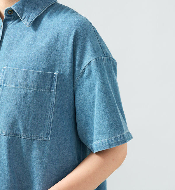  「《2サイズ・大人カジュアルなムードに》半袖デニムシャツワンピース」|その他|