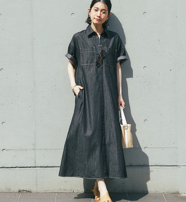  「《2サイズ・大人カジュアルなムードに》半袖デニムシャツワンピース」|その他|