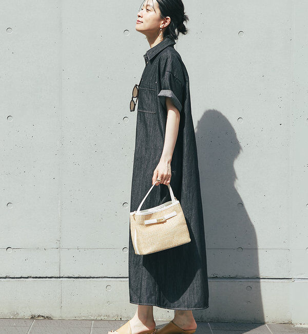  「《2サイズ・大人カジュアルなムードに》半袖デニムシャツワンピース」|その他|