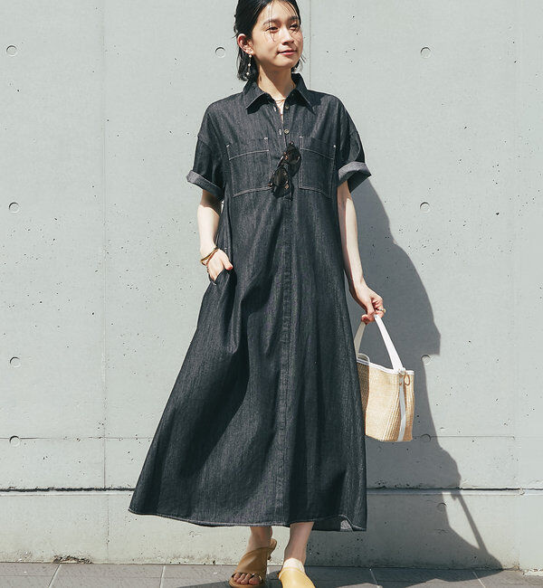 「《2サイズ・大人カジュアルなムードに》半袖デニムシャツワンピース」|その他|